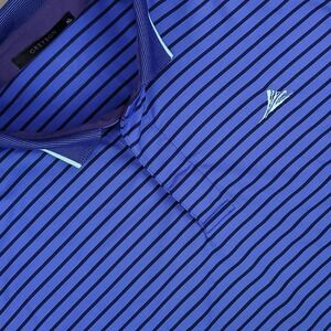Greyson Polo Shirt Mens XL Blue Black Striped Golf Performance Stretch Athletic